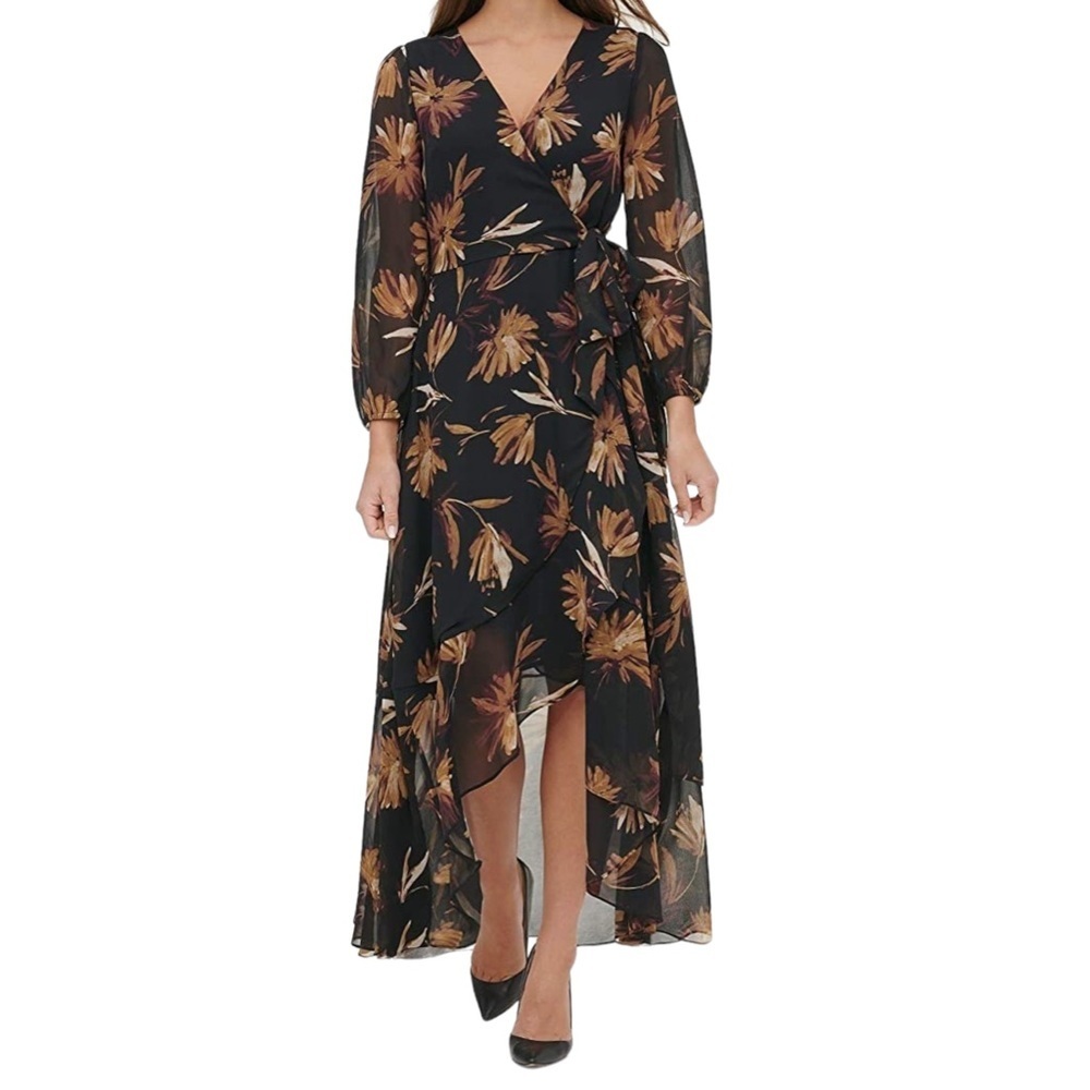 Tommy Hilfiger Black Floral High-Low Wrap Dress